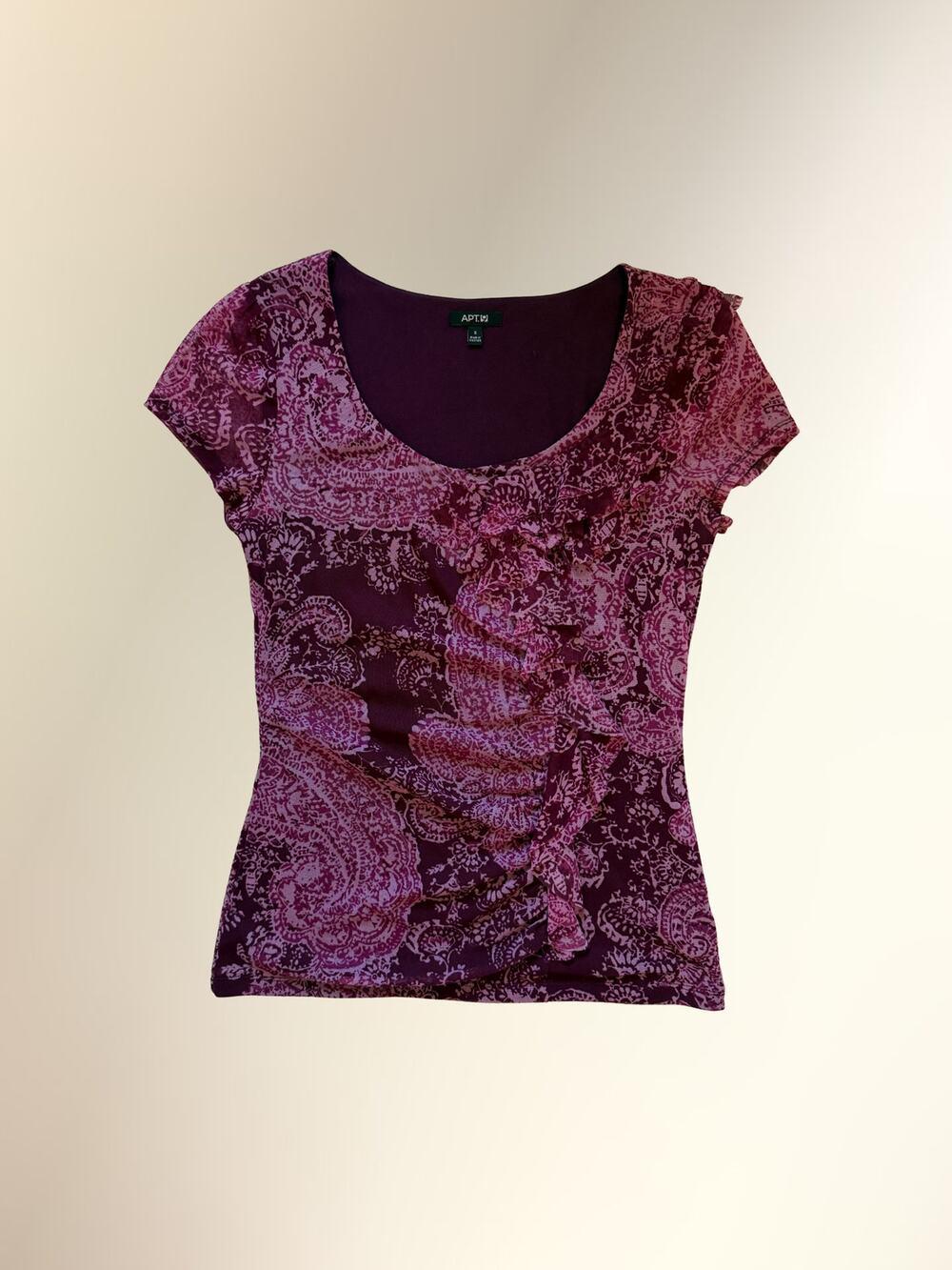 Y2K Apt 9 Purple Paisley Mesh Cap Sleeve Tee Women's S